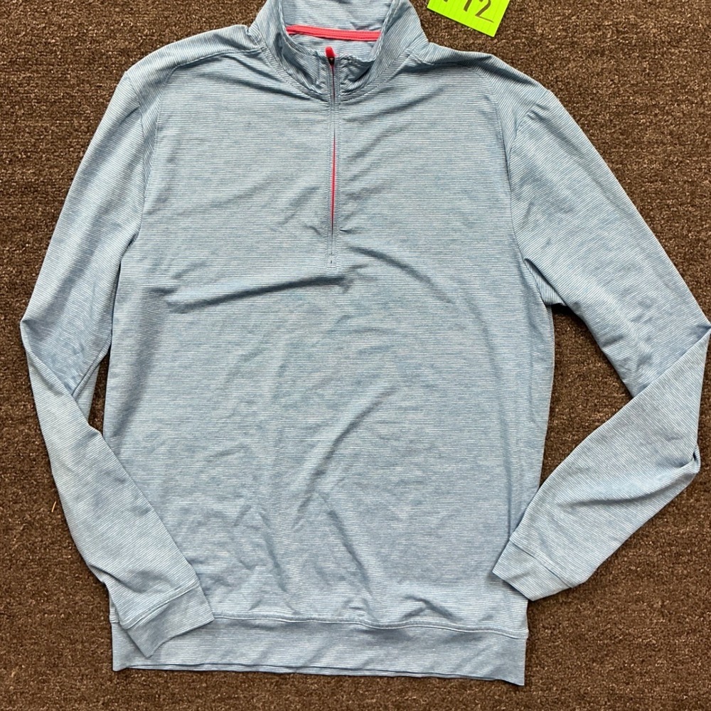 Johnnie-O Mens Sully 1/4 Zip Pullover Blue Stripe Performance Golf Sweater S